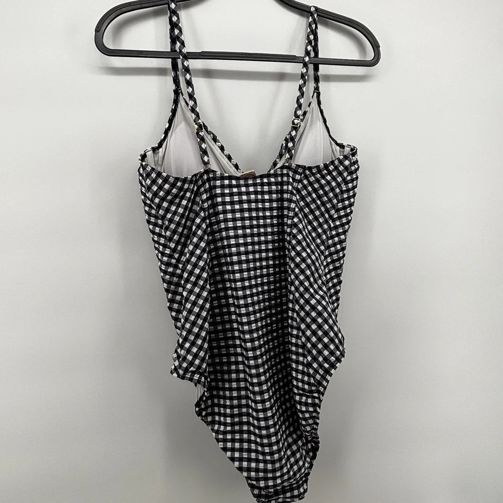 Tory Burch Women's Gingham Check Blue White Underwire One Piece Swimsuit XL